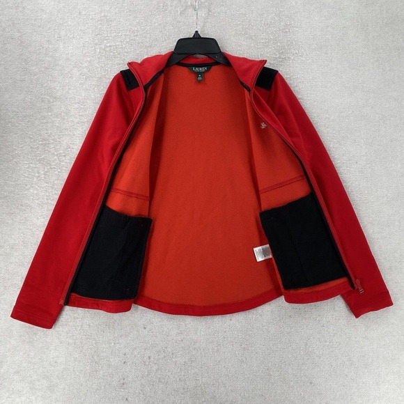 Lauren Ralph Lauren Jacket Womens Medium Red Pique‎ Jersey Knit Full Zip Pockets - Picture 3 of 13